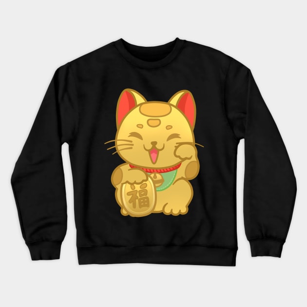 Golden Maneki Neko Crewneck Sweatshirt by kuroiroom